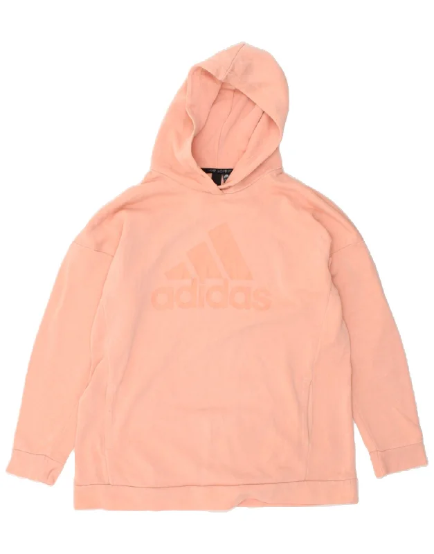 ADIDAS Womens Graphic Hoodie Jumper UK 12/14 Medium Orange Cotton Hoodie with Typography Text Message ADIDAS Womens Graphic Hoodie Jumper UK 12/14 Medium Orange Cotton Hoodie with Typography Text Message
