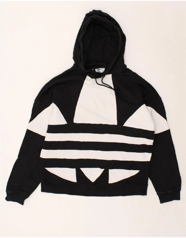 ADIDAS Womens Graphic Hoodie Jumper UK 12 Medium Black Cotton Hoodie with Stripes Bold Sporty ADIDAS Womens Graphic Hoodie Jumper UK 12 Medium Black Cotton Hoodie with Stripes Bold Sporty