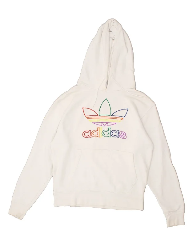 ADIDAS Womens Graphic Hoodie Jumper UK 14 Medium White Cotton Hoodie with Hem Ribbing Snug Secure ADIDAS Womens Graphic Hoodie Jumper UK 14 Medium White Cotton Hoodie with Hem Ribbing Snug Secure