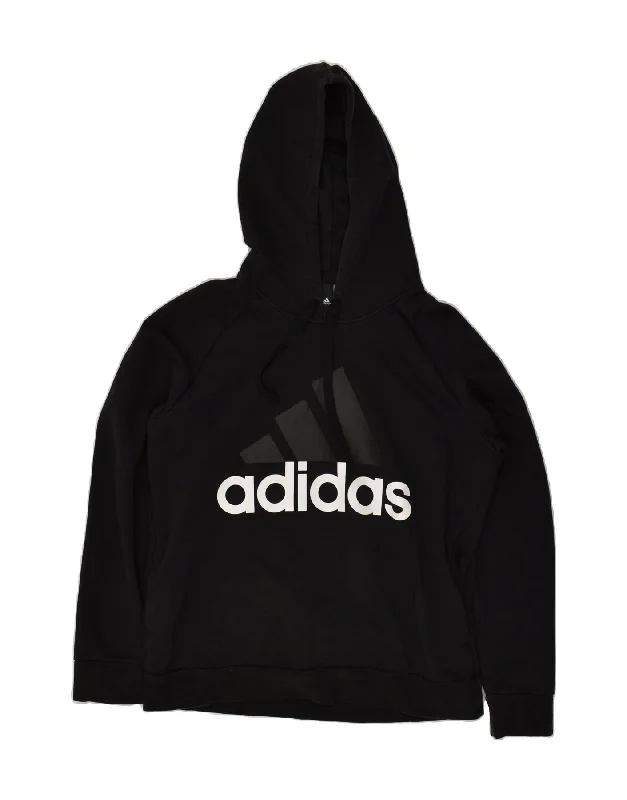 ADIDAS Womens Graphic Hoodie Jumper UK 16 Large Black Hoodie with Double Zipper Versatile Adjustable ADIDAS Womens Graphic Hoodie Jumper UK 16 Large Black Hoodie with Double Zipper Versatile Adjustable