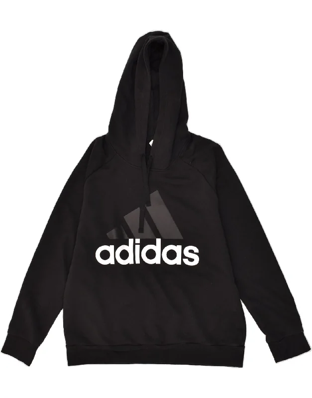 ADIDAS Womens Graphic Hoodie Jumper UK 20/22 XL Black Cotton Hoodie with Toggle Buttons Decorative Unique ADIDAS Womens Graphic Hoodie Jumper UK 20/22 XL Black Cotton Hoodie with Toggle Buttons Decorative Unique