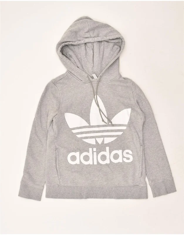 ADIDAS Womens Graphic Hoodie Jumper UK 6 XS Grey Cotton Hoodie with Applique Textured Unique ADIDAS Womens Graphic Hoodie Jumper UK 6 XS Grey Cotton Hoodie with Applique Textured Unique