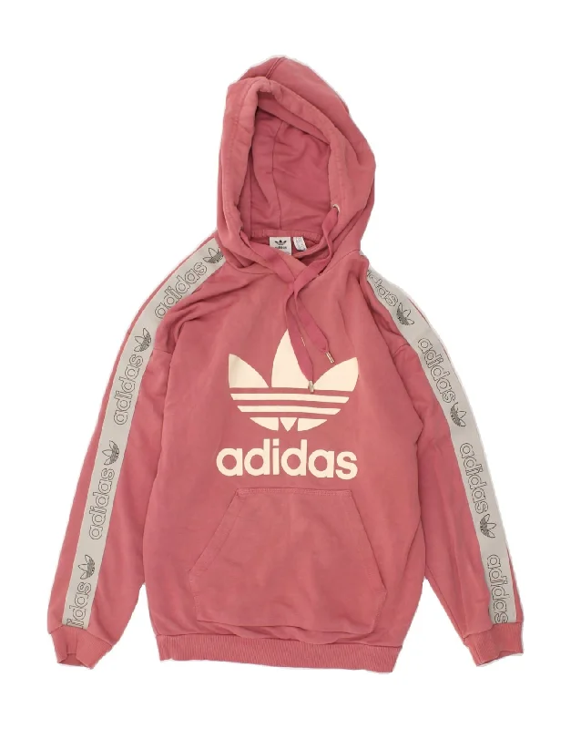 ADIDAS Womens Graphic Hoodie Jumper UK 6 XS Pink Cotton Hoodie with Half-Zip Sporty Casual
