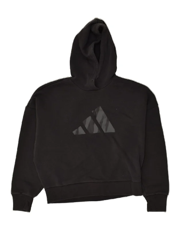 ADIDAS Womens Graphic Hoodie Jumper UK 8/10 Small Black Cotton Hoodie with Relaxed Fit Easy Casual ADIDAS Womens Graphic Hoodie Jumper UK 8/10 Small Black Cotton Hoodie with Relaxed Fit Easy Casual