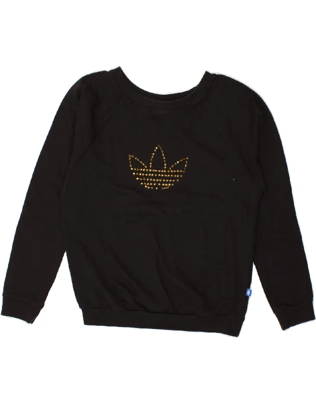 ADIDAS Womens Graphic Sweatshirt Jumper UK 12 Medium Black Cotton Hoodie with High-Low Hem Asymmetrical Trendy ADIDAS Womens Graphic Sweatshirt Jumper UK 12 Medium Black Cotton Hoodie with High-Low Hem Asymmetrical Trendy