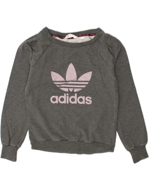 ADIDAS Womens Graphic Sweatshirt Jumper UK 12 Medium Grey Cotton Hoodie with Side Slits Relaxed Casual ADIDAS Womens Graphic Sweatshirt Jumper UK 12 Medium Grey Cotton Hoodie with Side Slits Relaxed Casual