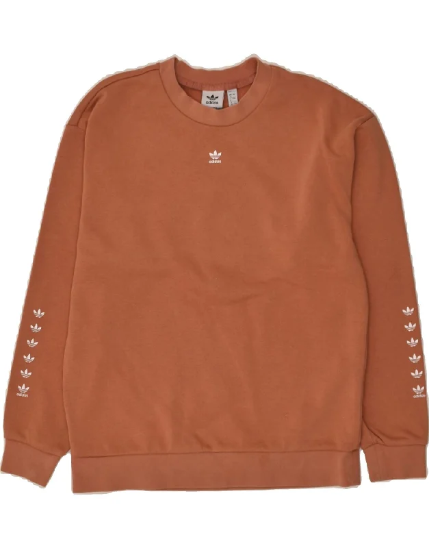 ADIDAS Womens Graphic Sweatshirt Jumper UK 4 XS Brown Cotton Hoodie with Frayed Bohemian Relaxed ADIDAS Womens Graphic Sweatshirt Jumper UK 4 XS Brown Cotton Hoodie with Frayed Bohemian Relaxed