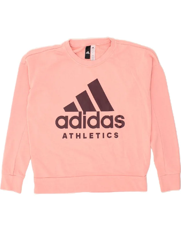 ADIDAS Womens Graphic Sweatshirt Jumper UK 8/10 Small Pink Cotton Hoodie with Hem Elastic Stretchable Comfortable ADIDAS Womens Graphic Sweatshirt Jumper UK 8/10 Small Pink Cotton Hoodie with Hem Elastic Stretchable Comfortable