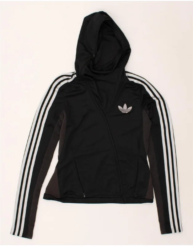 ADIDAS Womens Hoodie Jumper EU 40 Medium Black Polyester Hoodie with Contrast Stitching Detailed Premium
