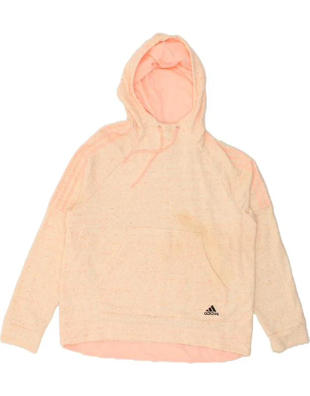 ADIDAS Womens Hoodie Jumper UK 20/22 XL Orange Cotton Hoodie with Fur Luxurious Winter ADIDAS Womens Hoodie Jumper UK 20/22 XL Orange Cotton Hoodie with Fur Luxurious Winter