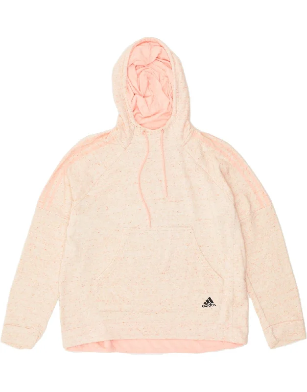 ADIDAS Womens Hoodie Jumper UK 20/22 XL Pink Cotton Hoodie with Fur Luxurious Winter ADIDAS Womens Hoodie Jumper UK 20/22 XL Pink Cotton Hoodie with Fur Luxurious Winter