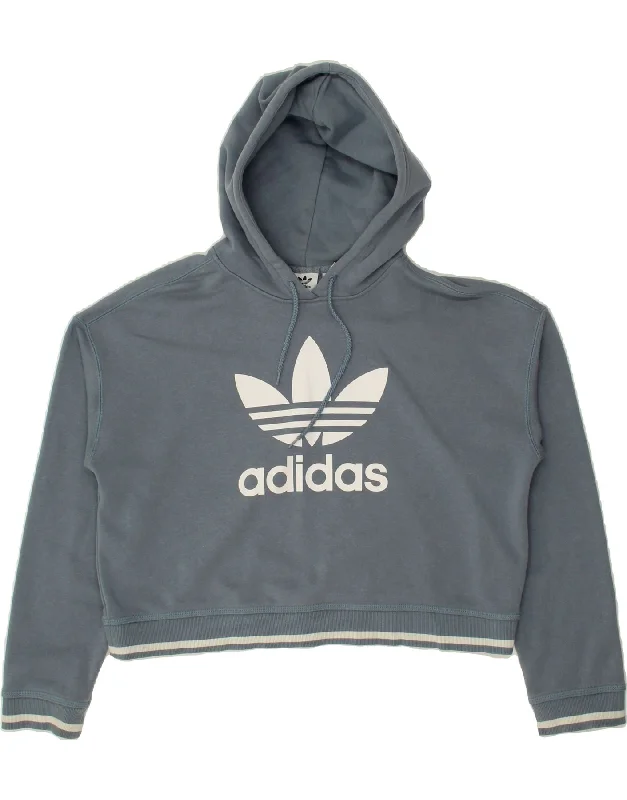 ADIDAS Womens Oversized Graphic Hoodie Jumper UK 12 Medium Navy Blue Hoodie with Emblem Brand Identity ADIDAS Womens Oversized Graphic Hoodie Jumper UK 12 Medium Navy Blue Hoodie with Emblem Brand Identity