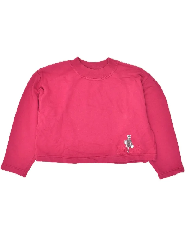 BENETTON Womens Crop Sweatshirt Jumper UK 14 Medium Pink Cotton Hoodie with Tie-Dye Psychedelic Retro BENETTON Womens Crop Sweatshirt Jumper UK 14 Medium Pink Cotton Hoodie with Tie-Dye Psychedelic Retro