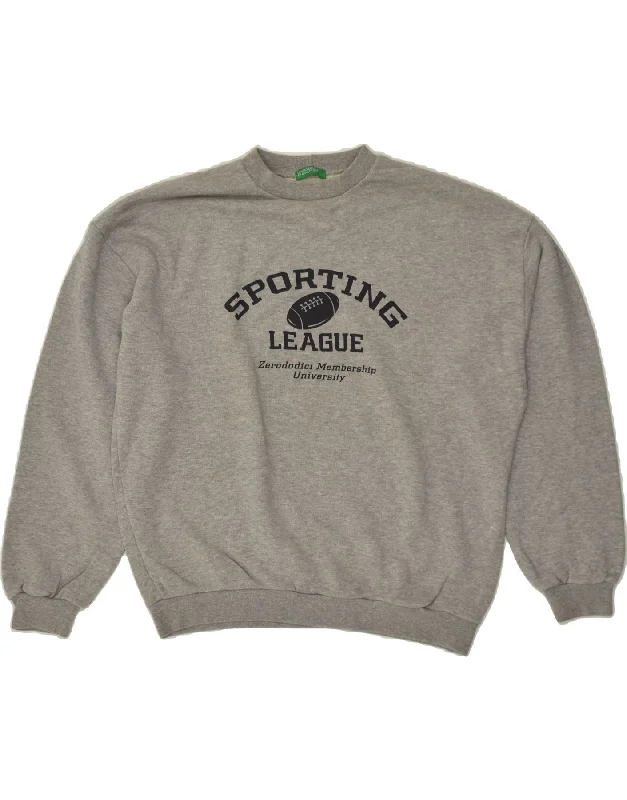BENETTON Womens Graphic Sweatshirt Jumper UK 16 Large Grey Hoodie with Hidden Zipper Minimalist Clean BENETTON Womens Graphic Sweatshirt Jumper UK 16 Large Grey Hoodie with Hidden Zipper Minimalist Clean