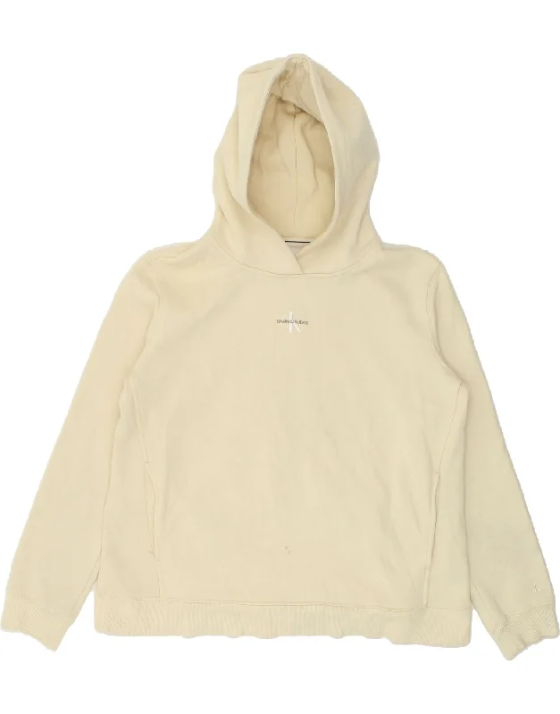 CALVIN KLEIN JEANS Womens Graphic Hoodie Jumper UK 14 Large Beige Cotton Hoodie with Color Block Contrast Stylish CALVIN KLEIN JEANS Womens Graphic Hoodie Jumper UK 14 Large Beige Cotton Hoodie with Color Block Contrast Stylish