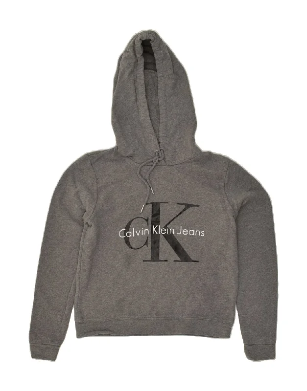 CALVIN KLEIN Womens Graphic Hoodie Jumper UK 6 XS Grey Cotton Hoodie with Metallic Shiny Futuristic CALVIN KLEIN Womens Graphic Hoodie Jumper UK 6 XS Grey Cotton Hoodie with Metallic Shiny Futuristic