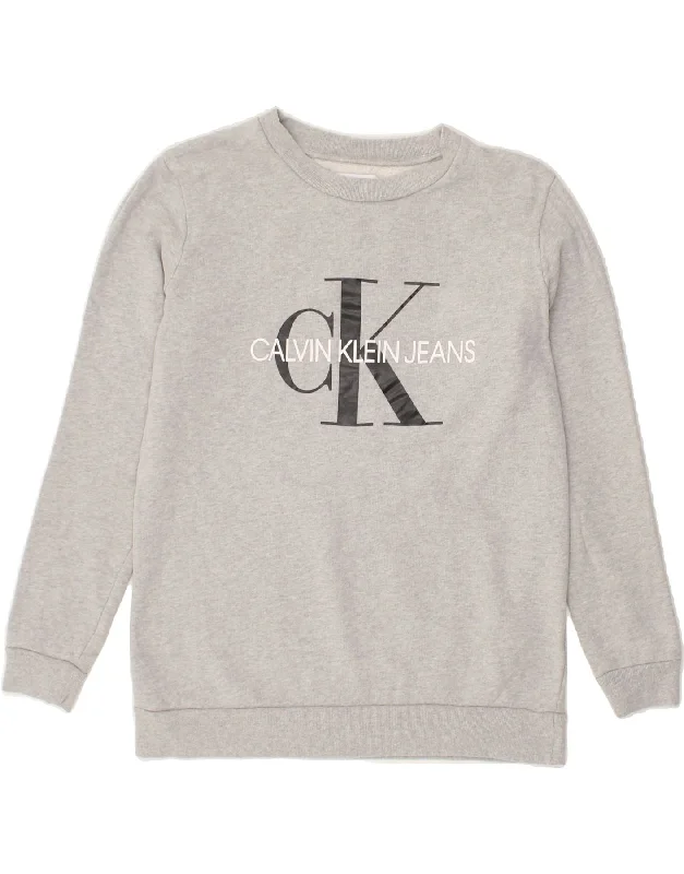 CALVIN KLEIN Womens Graphic Sweatshirt Jumper UK 6 XS Grey Cotton Hoodie with Set-In Sleeves Structured Classic CALVIN KLEIN Womens Graphic Sweatshirt Jumper UK 6 XS Grey Cotton Hoodie with Set-In Sleeves Structured Classic