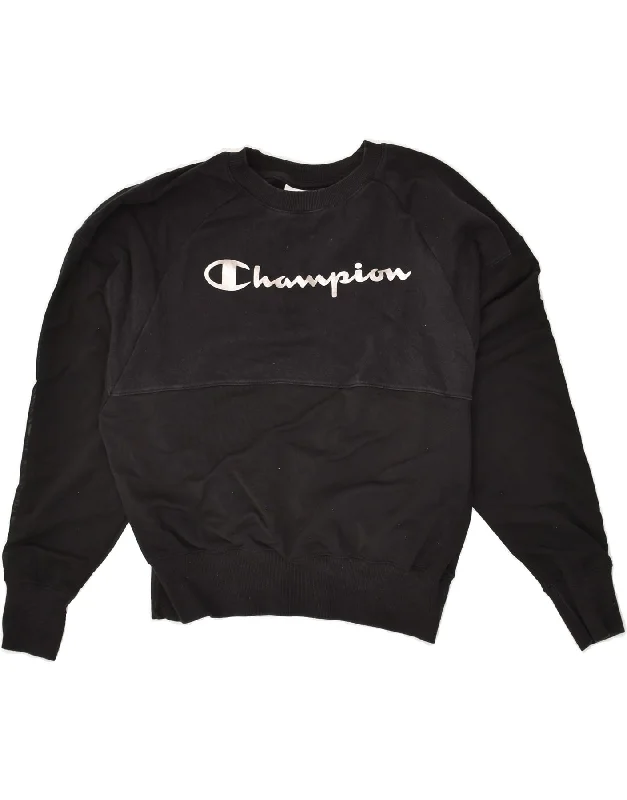CHAMPION Womens Graphic Crop Sweatshirt Jumper UK 6 XS Black Cotton Hoodie with Relaxed Fit Easy Casual CHAMPION Womens Graphic Crop Sweatshirt Jumper UK 6 XS Black Cotton Hoodie with Relaxed Fit Easy Casual