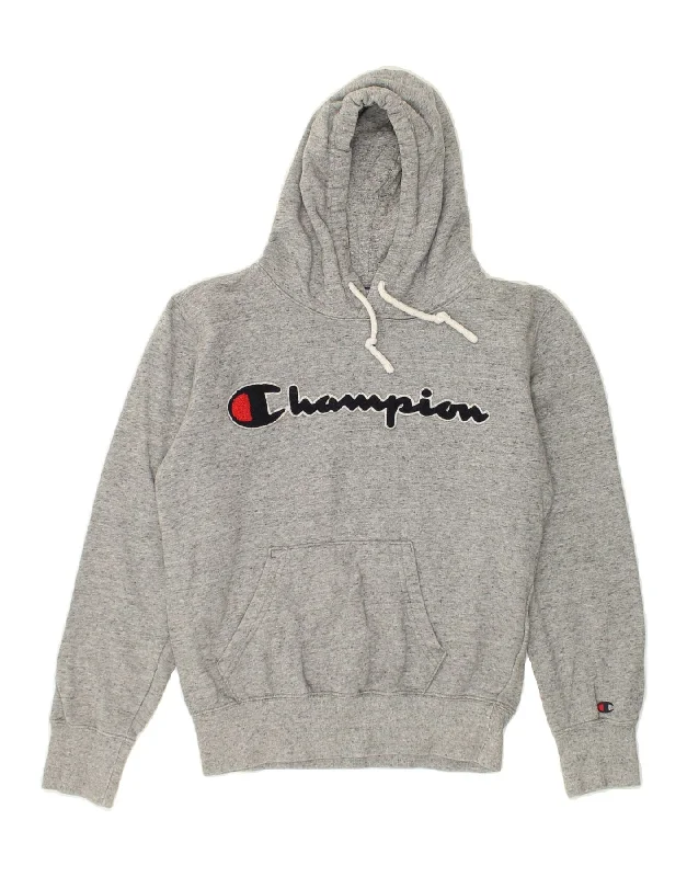 CHAMPION Womens Graphic Hoodie Jumper UK 6 XS Grey Flecked Cotton Hoodie with Tie-Dye Psychedelic Retro CHAMPION Womens Graphic Hoodie Jumper UK 6 XS Grey Flecked Cotton Hoodie with Tie-Dye Psychedelic Retro