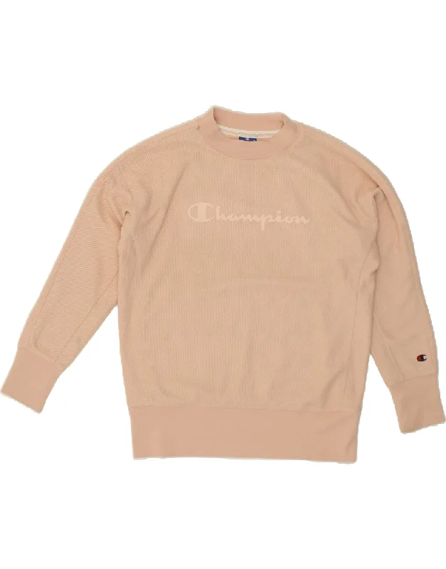 CHAMPION Womens Graphic Sweatshirt Jumper UK 14 Medium Beige Polyester Hoodie with Reflective Safety Nightwear CHAMPION Womens Graphic Sweatshirt Jumper UK 14 Medium Beige Polyester Hoodie with Reflective Safety Nightwear
