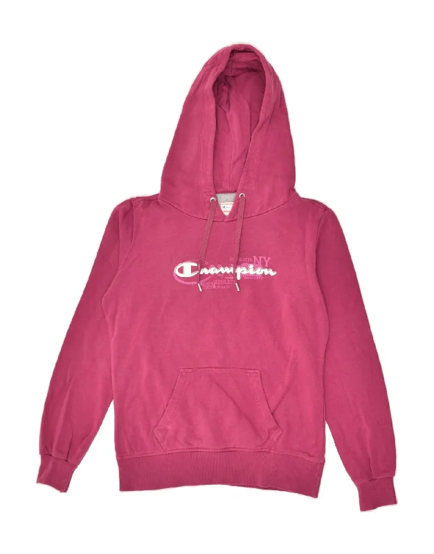 CHAMPION Womens Heritage Fit Graphic Hoodie Jumper UK 10 Small Pink Cotton Hoodie with Side Slits Relaxed Casual CHAMPION Womens Heritage Fit Graphic Hoodie Jumper UK 10 Small Pink Cotton Hoodie with Side Slits Relaxed Casual