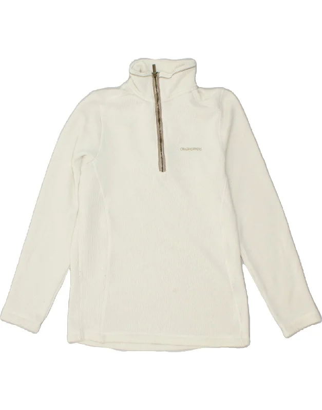 CRAGHOPPERS Womens Zip Neck Sweatshirt Jumper UK 8 Small White Polyester Hoodie with Set-In Sleeves Structured Classic CRAGHOPPERS Womens Zip Neck Sweatshirt Jumper UK 8 Small White Polyester Hoodie with Set-In Sleeves Structured Classic