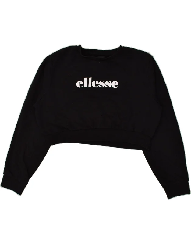 ELLESSE Womens Crop Graphic Sweatshirt Jumper UK 18 XL Black Cotton Hoodie with Pastel Soft Subtle ELLESSE Womens Crop Graphic Sweatshirt Jumper UK 18 XL Black Cotton Hoodie with Pastel Soft Subtle