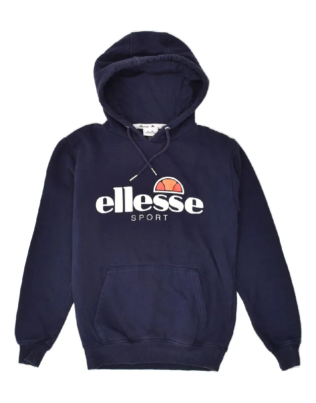 ELLESSE Womens Graphic Hoodie Jumper UK 8 Small Navy Blue Cotton Hoodie with Lace Feminine Delicate ELLESSE Womens Graphic Hoodie Jumper UK 8 Small Navy Blue Cotton Hoodie with Lace Feminine Delicate