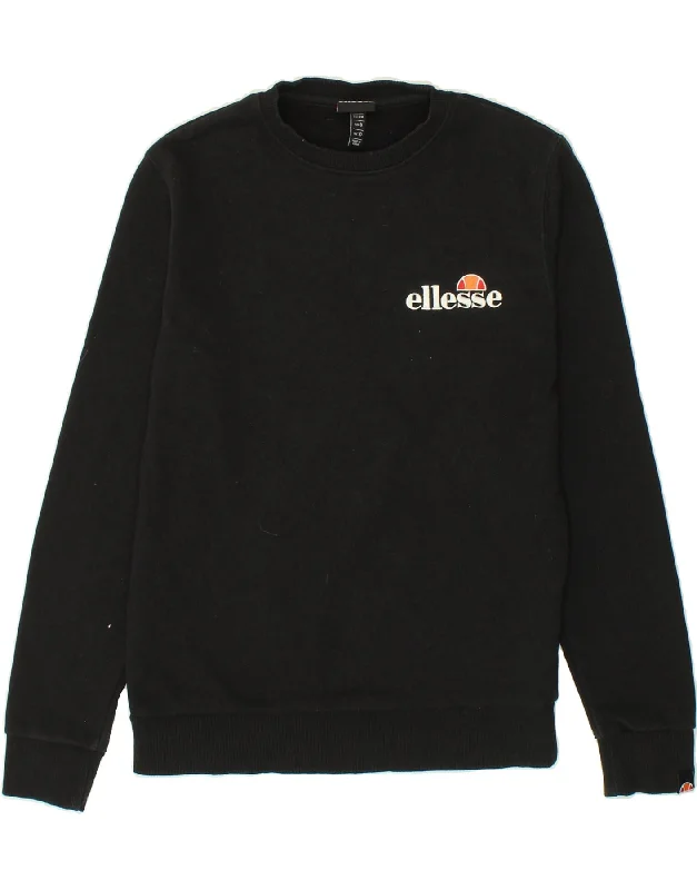 ELLESSE Womens Graphic Sweatshirt Jumper UK 10 Small Black Cotton Hoodie with Set-In Sleeves Structured Classic ELLESSE Womens Graphic Sweatshirt Jumper UK 10 Small Black Cotton Hoodie with Set-In Sleeves Structured Classic