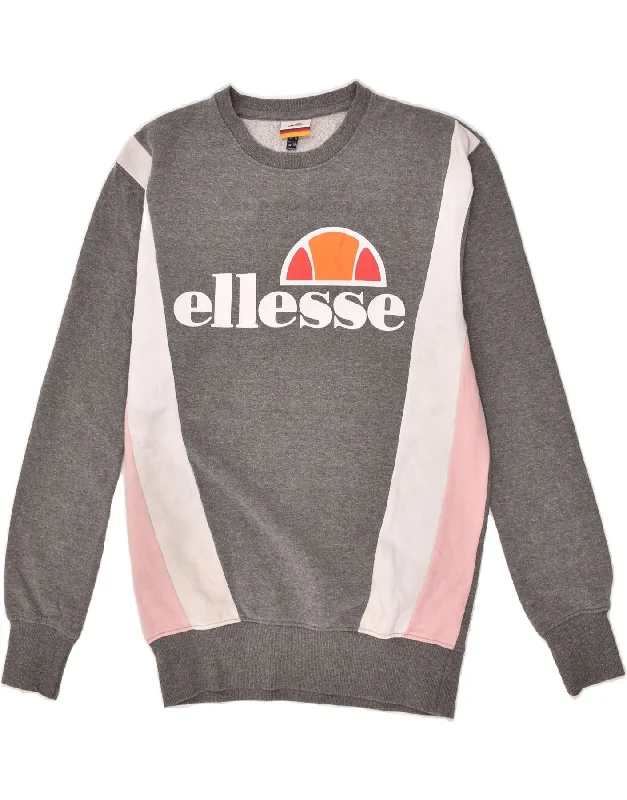 ELLESSE Womens Graphic Sweatshirt Jumper UK 10 Small Grey Colourblock Hoodie with Monochrome Minimalist Simple ELLESSE Womens Graphic Sweatshirt Jumper UK 10 Small Grey Colourblock Hoodie with Monochrome Minimalist Simple