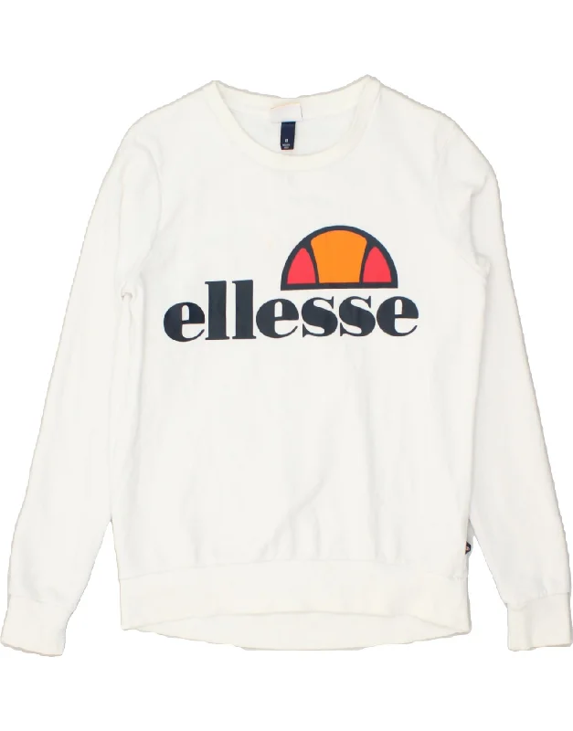 ELLESSE Womens Graphic Sweatshirt Jumper UK 8 Small White Cotton Hoodie Dress Longline Feminine ELLESSE Womens Graphic Sweatshirt Jumper UK 8 Small White Cotton Hoodie Dress Longline Feminine