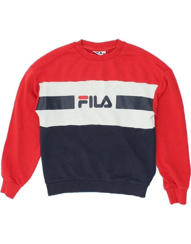 FILA Womens Graphic Sweatshirt Jumper UK 6 XS Multicoloured Colourblock Graphic Hoodie Design Print FILA Womens Graphic Sweatshirt Jumper UK 6 XS Multicoloured Colourblock Graphic Hoodie Design Print