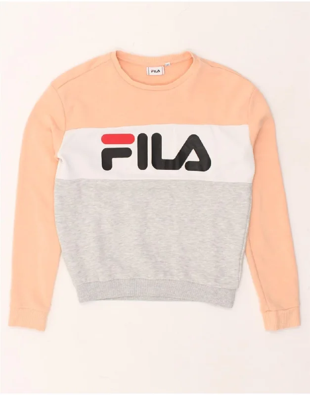 FILA Womens Graphic Sweatshirt Jumper UK 6 XS Multicoloured Colourblock Hoodie with Hem Contrast Bold Stylish FILA Womens Graphic Sweatshirt Jumper UK 6 XS Multicoloured Colourblock Hoodie with Hem Contrast Bold Stylish