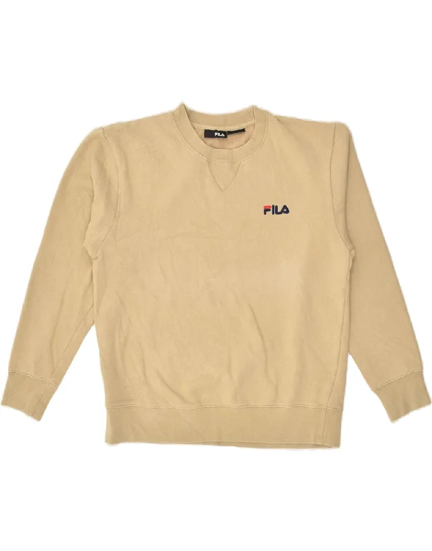 FILA Womens Sweatshirt Jumper UK 14 Medium Beige Cotton Hoodie with Tied Waist Feminine Flattering FILA Womens Sweatshirt Jumper UK 14 Medium Beige Cotton Hoodie with Tied Waist Feminine Flattering