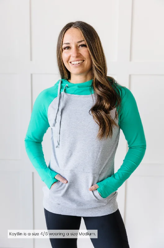 Raglan Hoodie in Grey & Green [Relaxed Fit] Hoodie with Typography Text Message