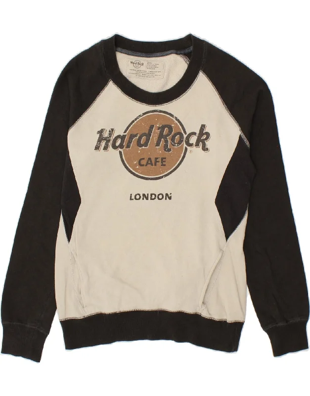 HARD ROCK CAFE Womens London Graphic Sweatshirt Jumper UK 10 Small Black Hoodie with Hem Detail Decorative Unique HARD ROCK CAFE Womens London Graphic Sweatshirt Jumper UK 10 Small Black Hoodie with Hem Detail Decorative Unique