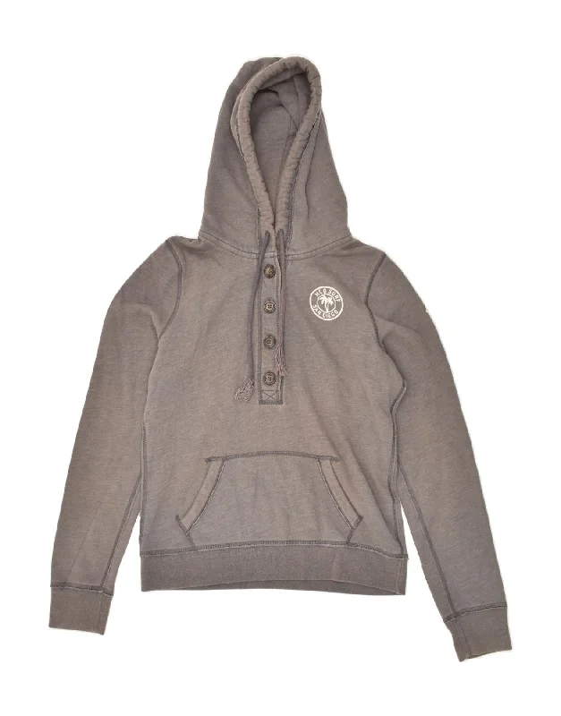 HOLLISTER Womens Graphic Button Neck Hoodie Jumper UK 14 Medium Grey Hoodie with Double Zipper Versatile Adjustable HOLLISTER Womens Graphic Button Neck Hoodie Jumper UK 14 Medium Grey Hoodie with Double Zipper Versatile Adjustable