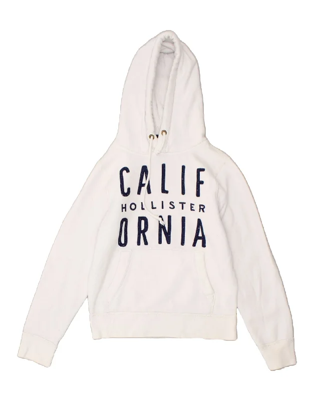 HOLLISTER Womens Graphic Hoodie Jumper UK 14 Medium White Cotton Hoodie with Magnetic Closure Innovative Modern HOLLISTER Womens Graphic Hoodie Jumper UK 14 Medium White Cotton Hoodie with Magnetic Closure Innovative Modern