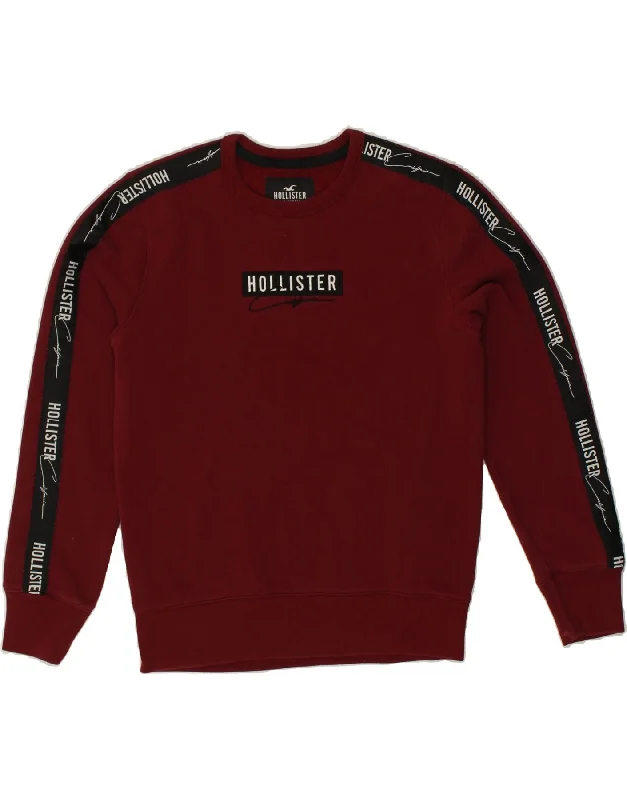 HOLLISTER Womens Graphic Sweatshirt Jumper UK 6 XS Maroon Cotton Hoodie with Exposed Zipper Edgy Industrial HOLLISTER Womens Graphic Sweatshirt Jumper UK 6 XS Maroon Cotton Hoodie with Exposed Zipper Edgy Industrial