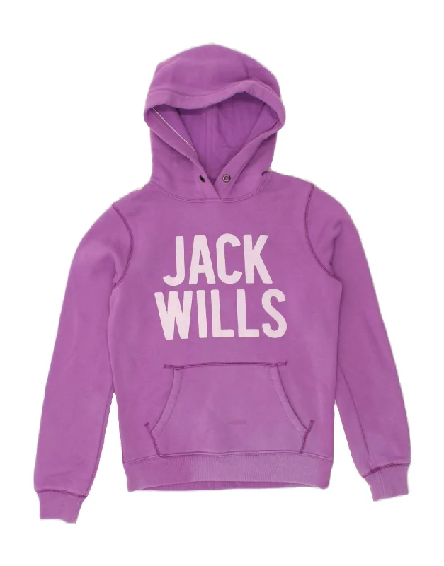 JACK WILLS Womens Graphic Hoodie Jumper UK 10 Small Purple Cotton Hoodie with Hem Patch Decorative Personalized JACK WILLS Womens Graphic Hoodie Jumper UK 10 Small Purple Cotton Hoodie with Hem Patch Decorative Personalized