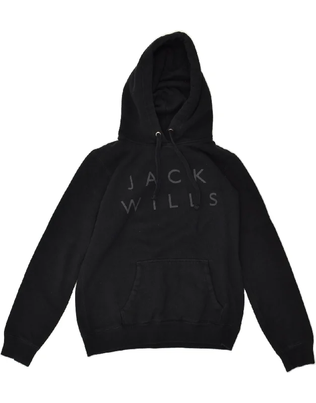 JACK WILLS Womens Graphic Hoodie Jumper UK 12 Medium Black Cotton Hoodie with Hem Contrast Bold Stylish JACK WILLS Womens Graphic Hoodie Jumper UK 12 Medium Black Cotton Hoodie with Hem Contrast Bold Stylish