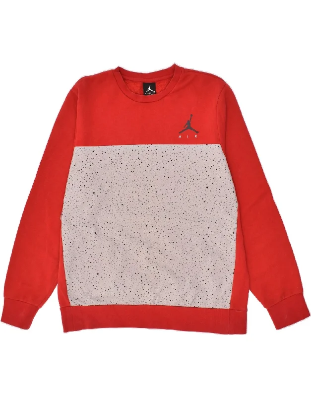 JORDAN Womens Sweatshirt Jumper UK 14 Medium Red Colourblock Cotton Hoodie with Turtle Neck Cozy Winter