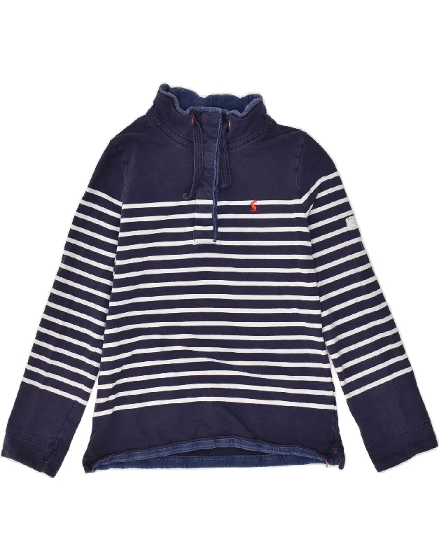 JOULES Womens Button Neck Sweatshirt Jumper UK 12 Medium Navy Blue Striped Hoodie with Earth Tones Natural Calm JOULES Womens Button Neck Sweatshirt Jumper UK 12 Medium Navy Blue Striped Hoodie with Earth Tones Natural Calm