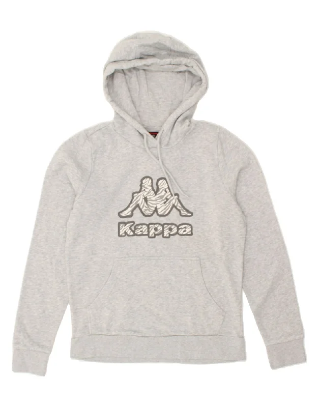 KAPPA Womens Graphic Hoodie Jumper UK 14 Medium Grey Cotton Hoodie with Hem Drawcord Adjustable Customizable KAPPA Womens Graphic Hoodie Jumper UK 14 Medium Grey Cotton Hoodie with Hem Drawcord Adjustable Customizable