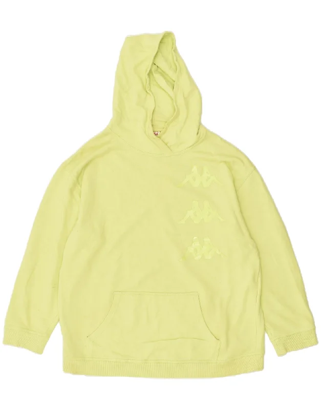 KAPPA Womens Oversized Graphic Hoodie Jumper UK 16 Large Yellow Cotton Hoodie with Zipper Placket Modern Functional KAPPA Womens Oversized Graphic Hoodie Jumper UK 16 Large Yellow Cotton Hoodie with Zipper Placket Modern Functional