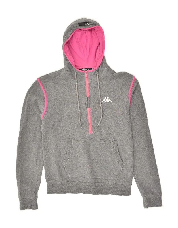 KAPPA Womens Zip Neck Hoodie Jumper UK 14 Medium Grey Cotton Hoodie with Mock Neck Collared Structured KAPPA Womens Zip Neck Hoodie Jumper UK 14 Medium Grey Cotton Hoodie with Mock Neck Collared Structured