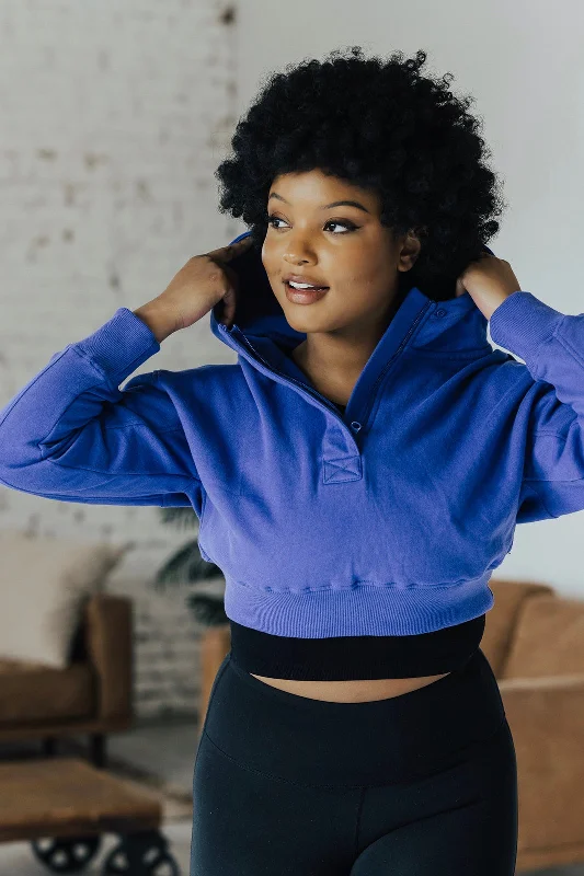 Kyla Cropped Half-zip Fleece Hoodie Hoodie with Ribbed Hem Stretchable Secure