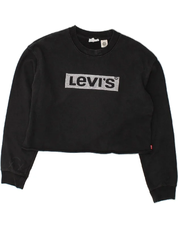 LEVI'S Womens Graphic Crop Sweatshirt Jumper UK 6 XS Black Cotton Hoodie Crop Top Short Trendy LEVI'S Womens Graphic Crop Sweatshirt Jumper UK 6 XS Black Cotton Hoodie Crop Top Short Trendy