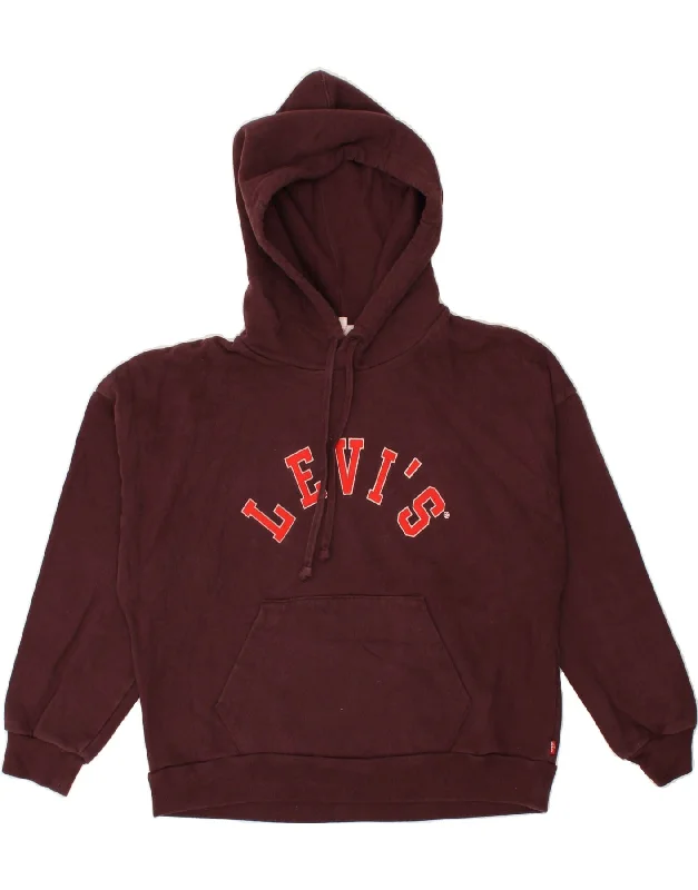 LEVI'S Womens Graphic Hoodie Jumper UK 10 Small Maroon Cotton Hoodie with Hem Lace Feminine Delicate LEVI'S Womens Graphic Hoodie Jumper UK 10 Small Maroon Cotton Hoodie with Hem Lace Feminine Delicate