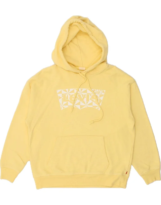 LEVI'S Womens Graphic Hoodie Jumper UK 14 Medium Yellow Cotton Hoodie Dress Longline Feminine LEVI'S Womens Graphic Hoodie Jumper UK 14 Medium Yellow Cotton Hoodie Dress Longline Feminine